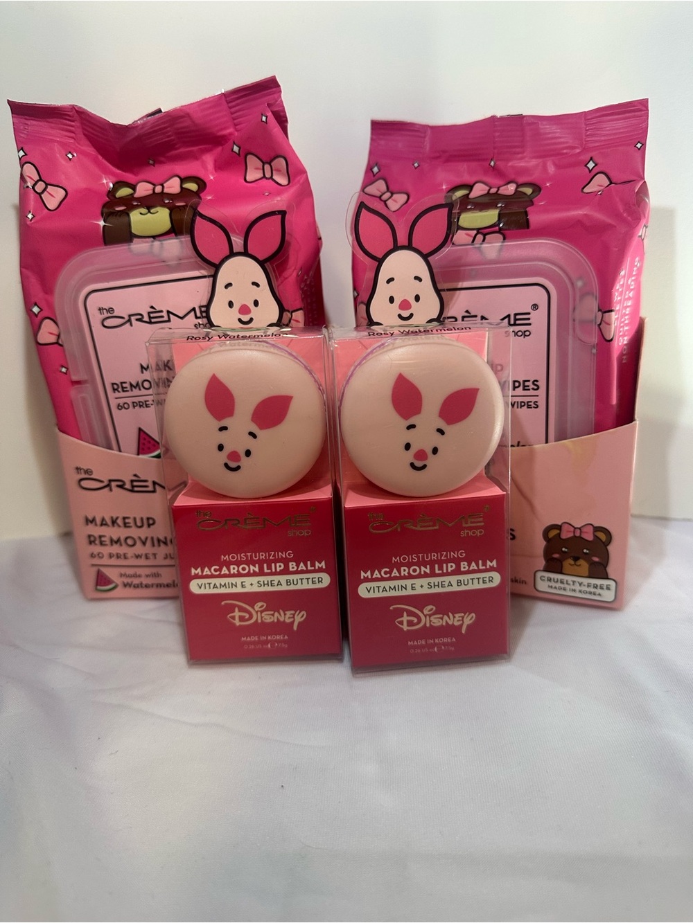 2xBundle! Disney X The Creme Shop Teddy Watermelon Wipes | Piglet Macaron Balm